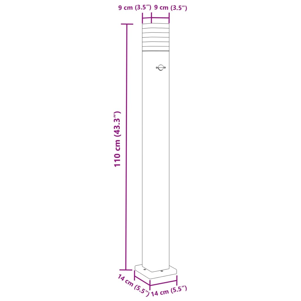 Garden lamp post with sensor, black, 110 cm, aluminum