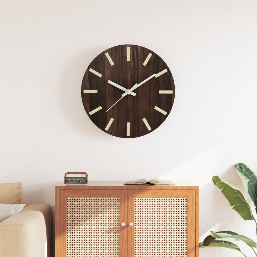 Wall clock with luminous scale and pointers, brown Ø30 cm