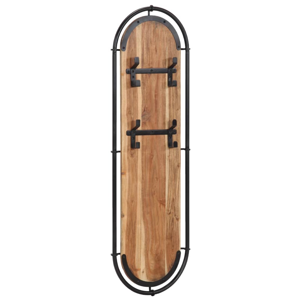Wall-mounted clothes rack with 4 hooks, 2 pcs., acacia wood