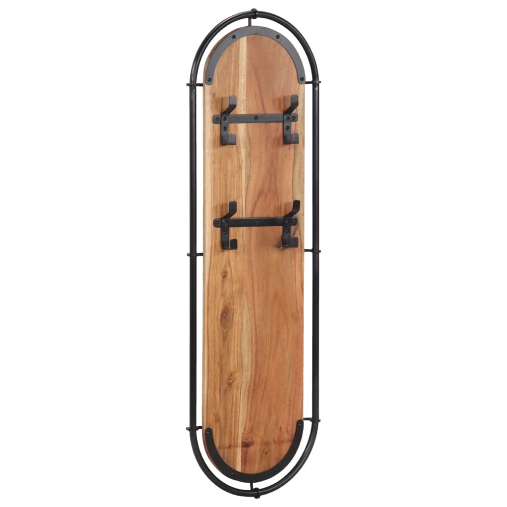 Wall-mounted clothes rack with 4 hooks, 2 pcs., acacia wood