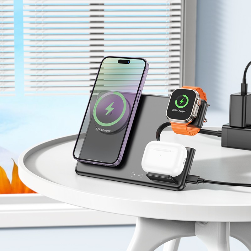 Wireless charger Hoco CQ1 (Apple) 3-in-1 black