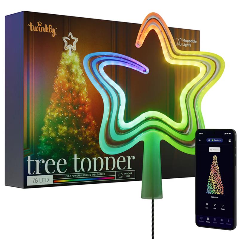 Twinkly Tree Topper, RGB, 76 LED, USB-C, white - Smart Christmas tree top decoration