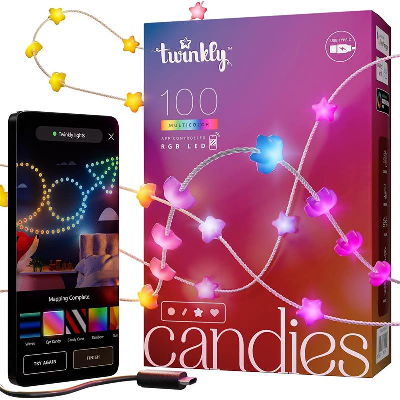 Twinkly Candies Stars, RGB, 100 LED, USB-C, 6 m, transparent - Smart light