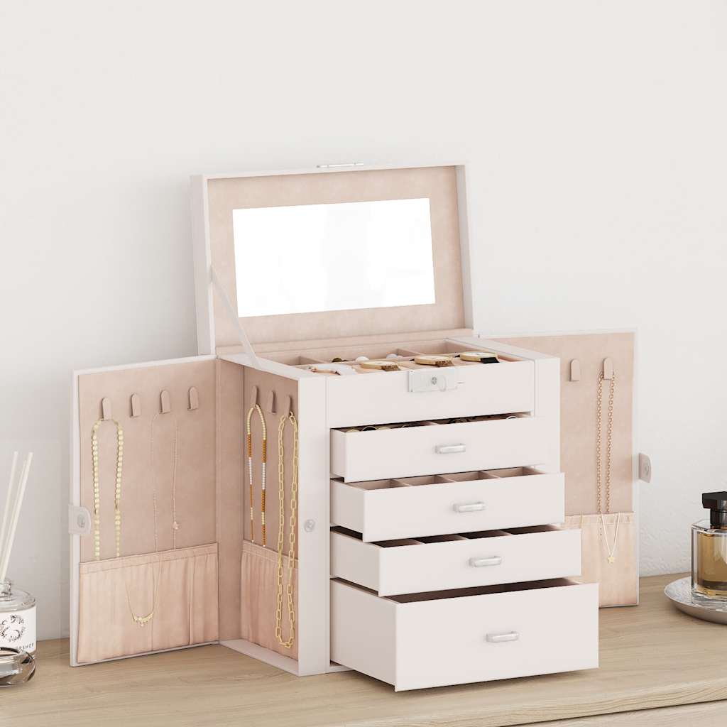 Jewelry box 5-layer with mirror, lockable, white