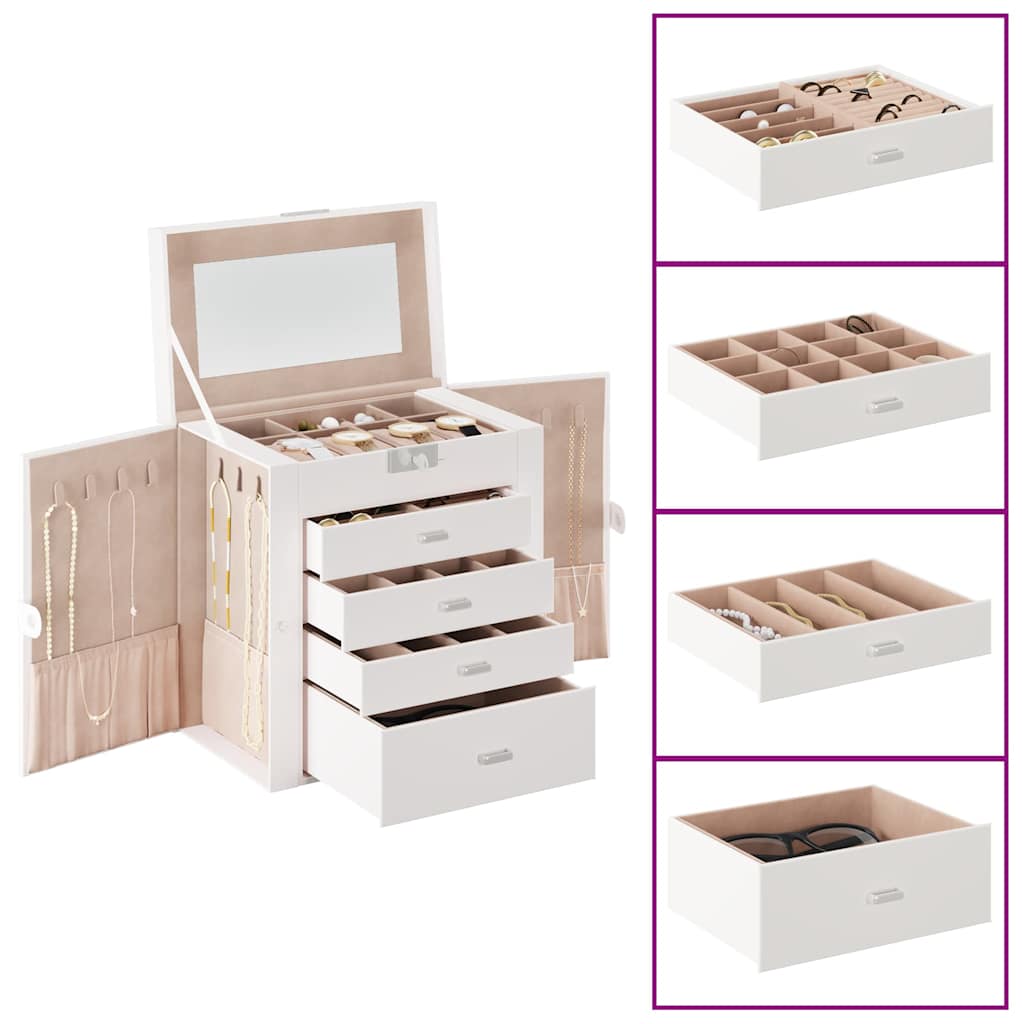 Jewelry box 5-layer with mirror, lockable, white