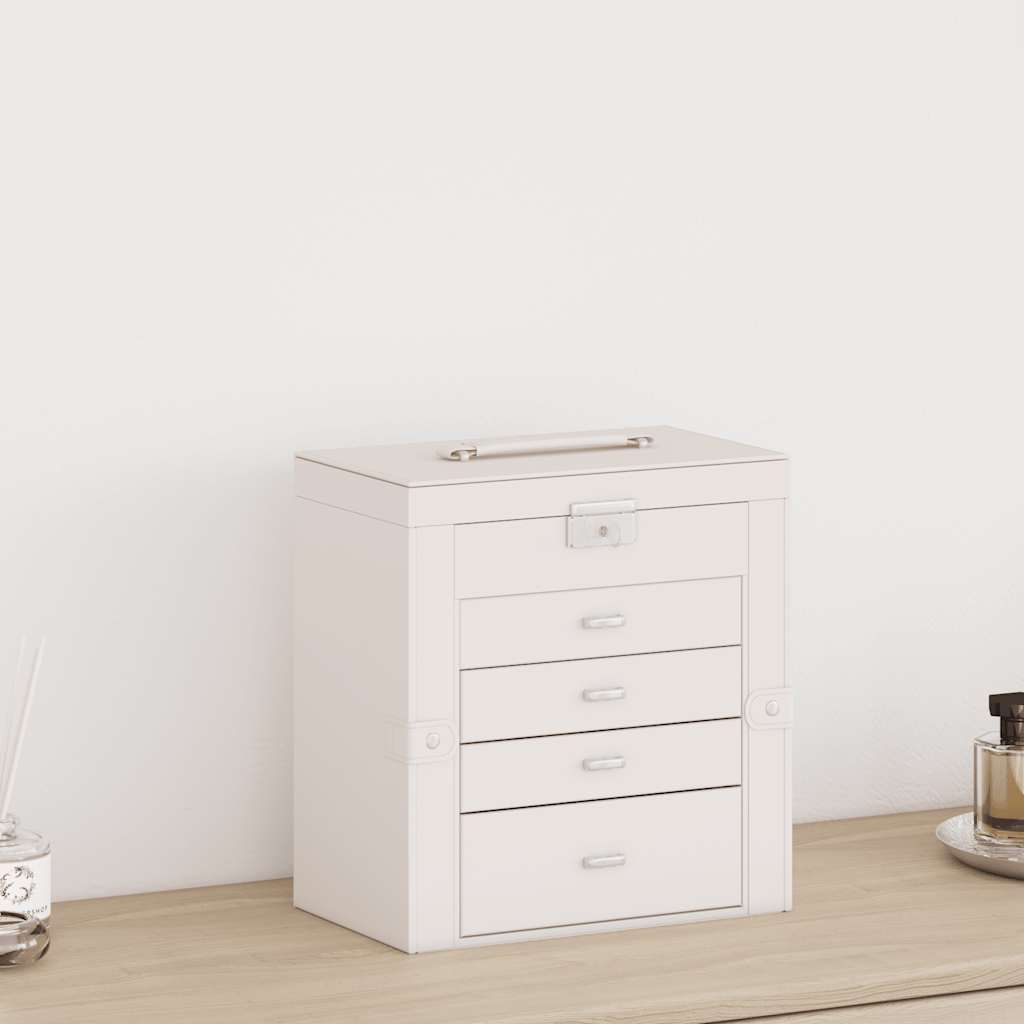 Jewelry box 5-layer with mirror, lockable, white