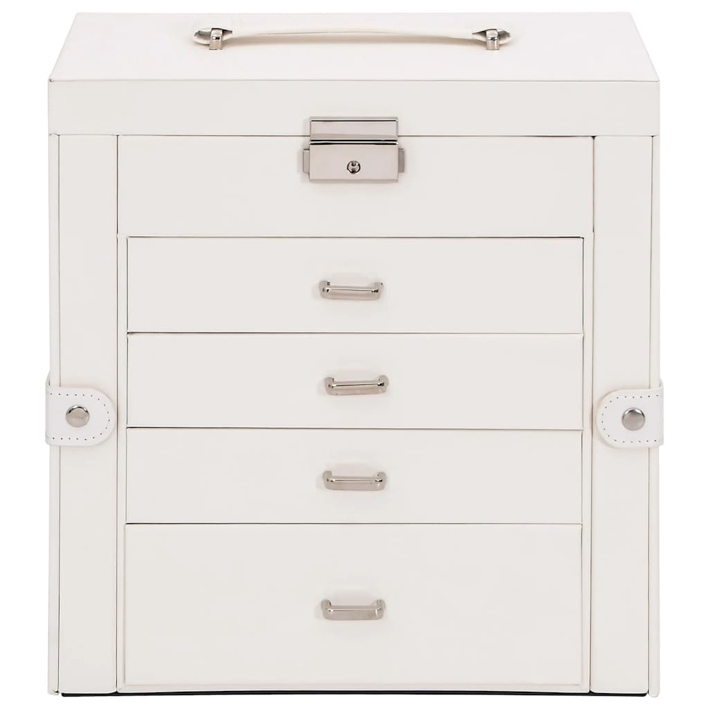 Jewelry box 5-layer with mirror, lockable, white