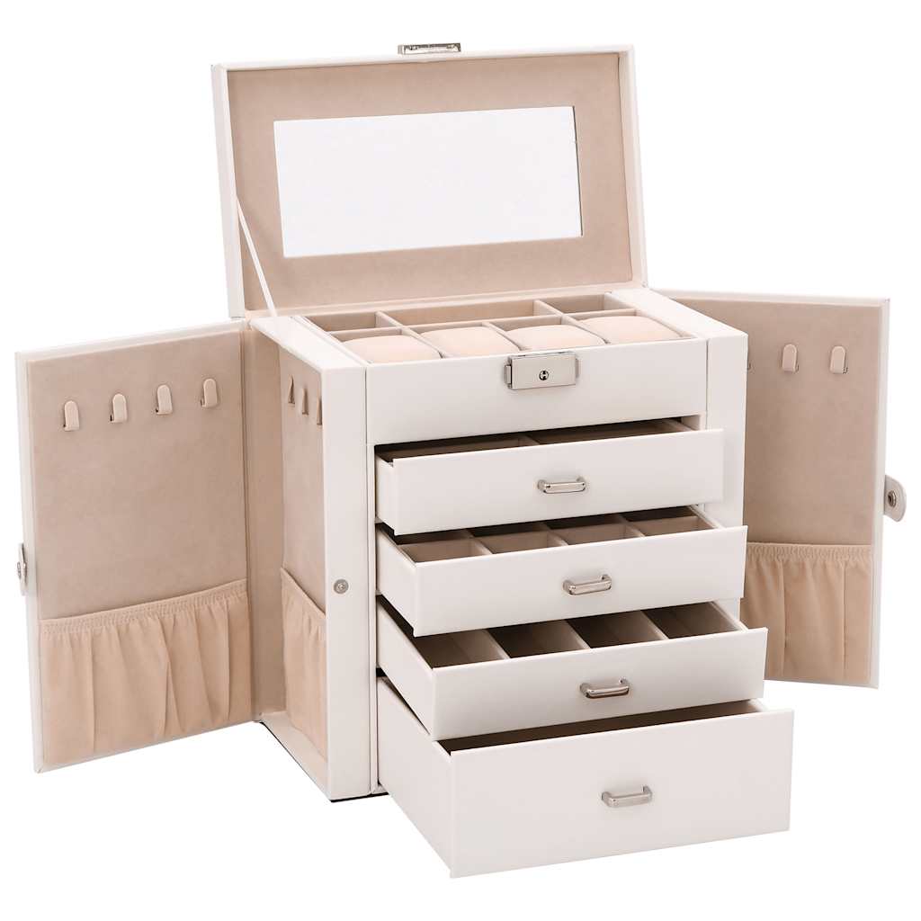 Jewelry box 5-layer with mirror, lockable, white