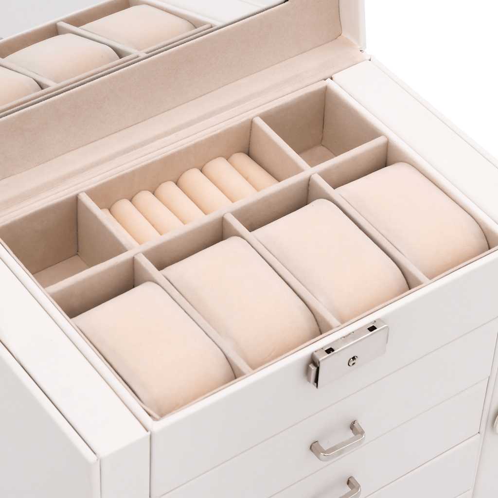 Jewelry box 5-layer with mirror, lockable, white