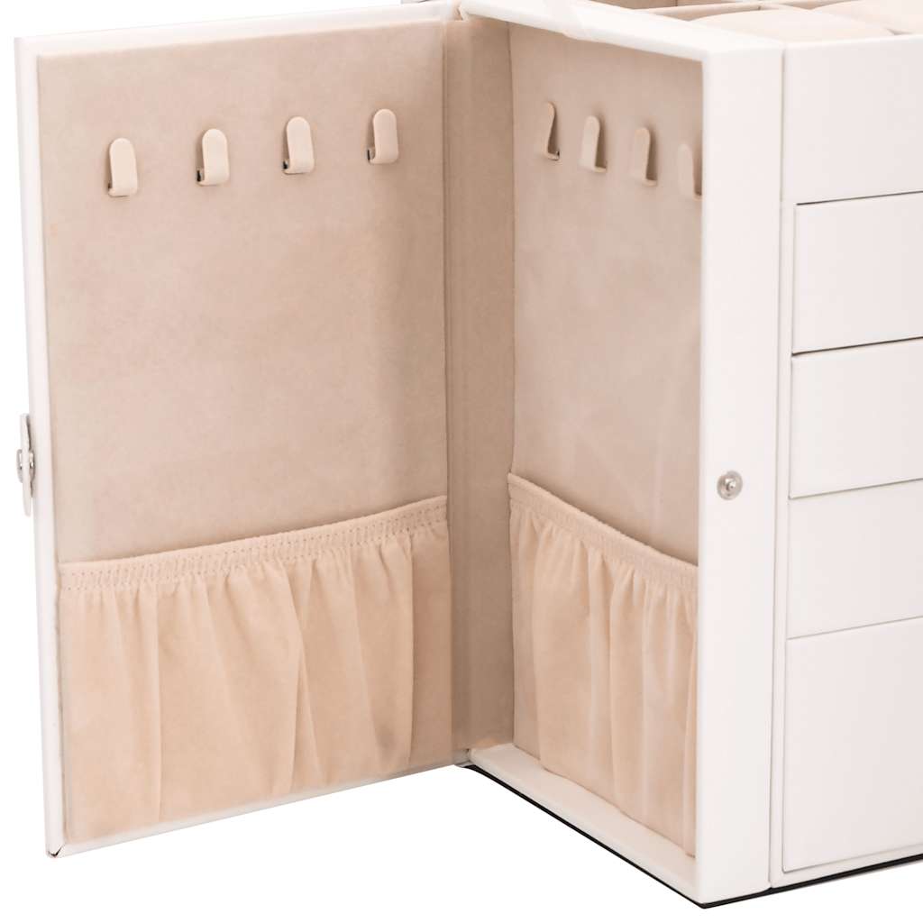 Jewelry box 5-layer with mirror, lockable, white