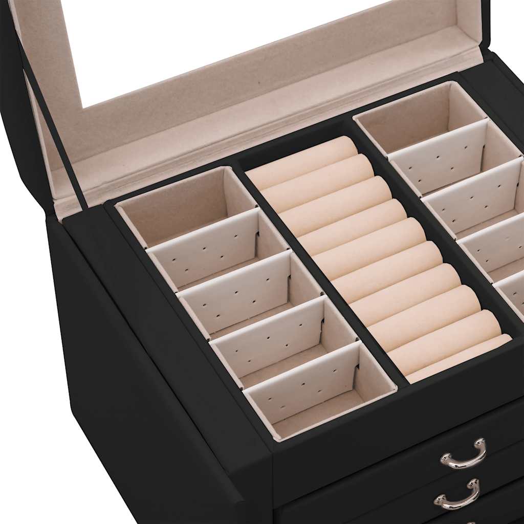 Jewelry box 4-layer with mirror, lockable, black, 22.5x17.5x16.5 cm