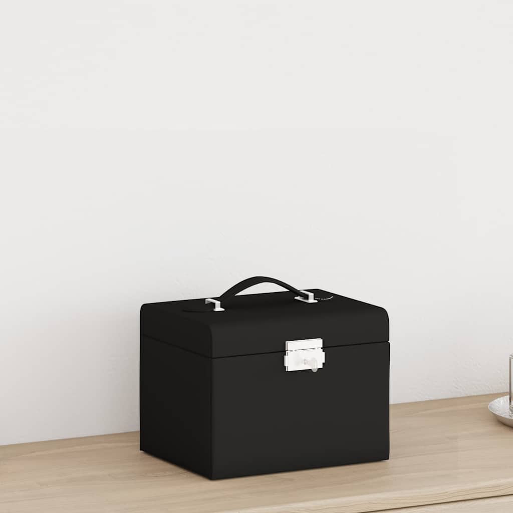 Jewelry box 4-layer with mirror, lockable, black, 22.5x17.5x16.5 cm