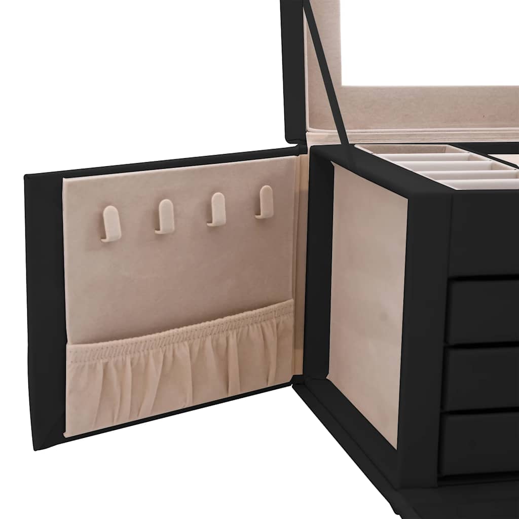 Jewelry box 4-layer with mirror, lockable, black, 22.5x17.5x16.5 cm