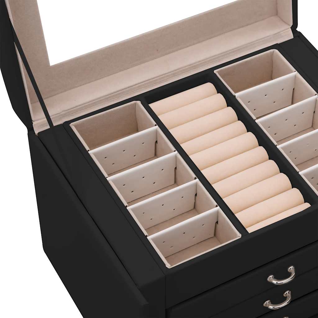 Jewelry box 4-layer with mirror, lockable, black, 22.5x17.5x16.5 cm