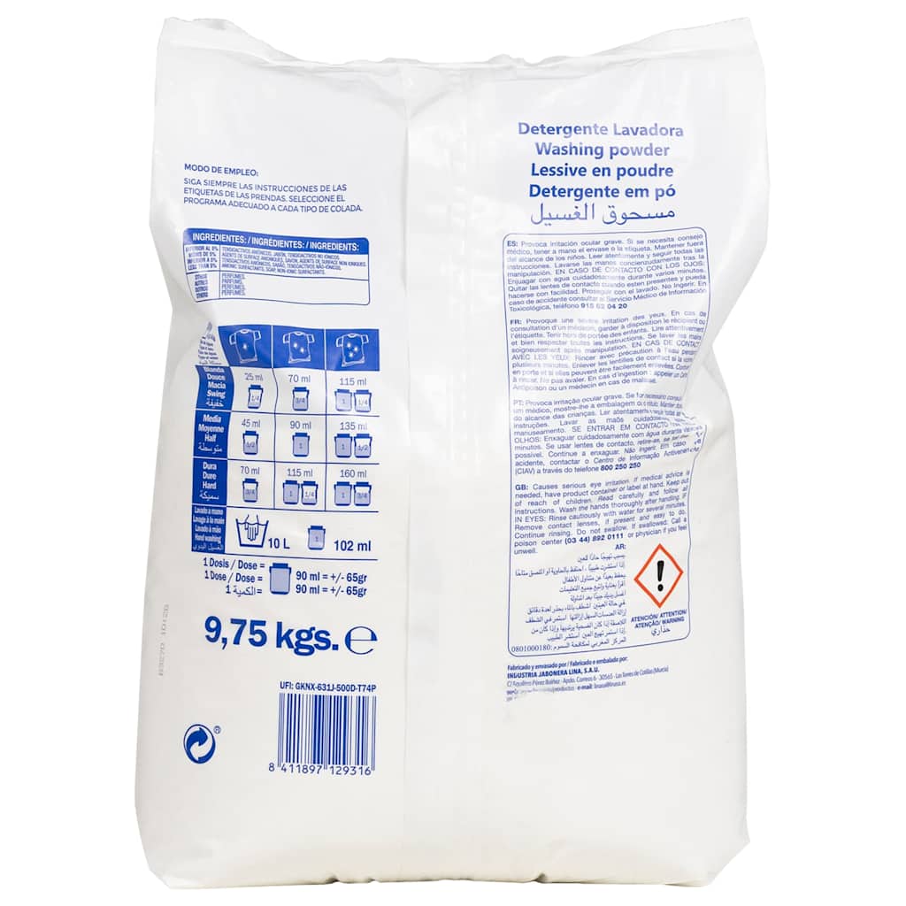 Washing powder for 150 washes 9.75kg white