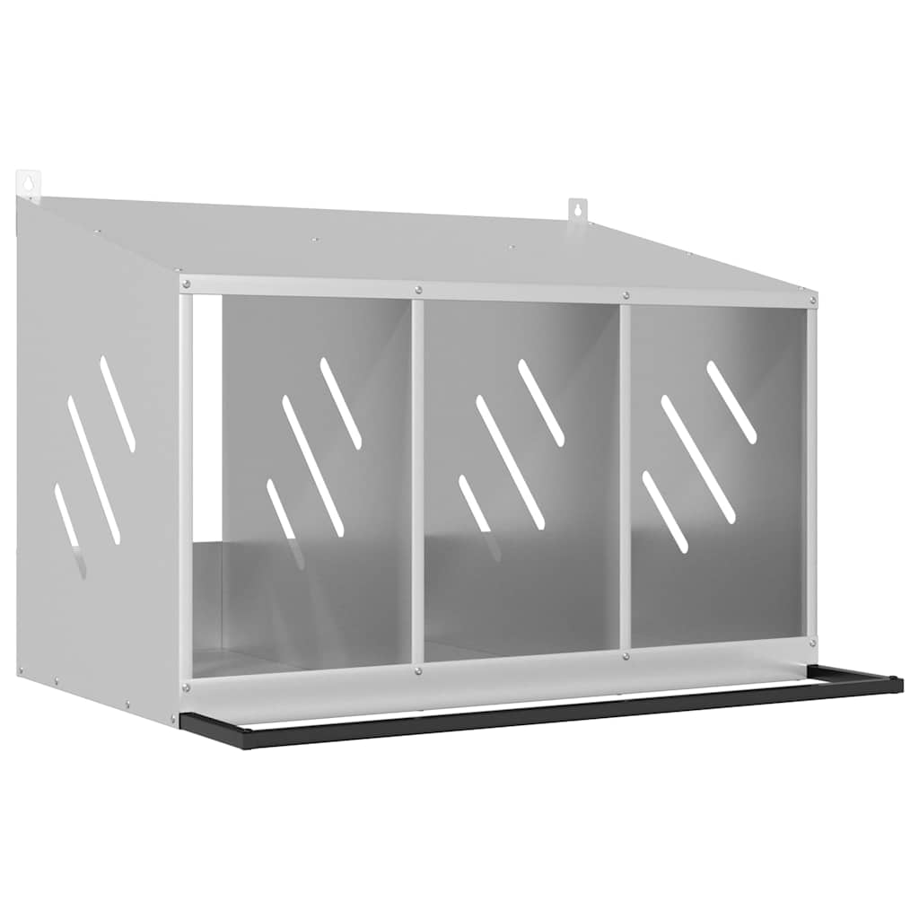 Chicken coop with 3 compartments made of galvanized silver metal