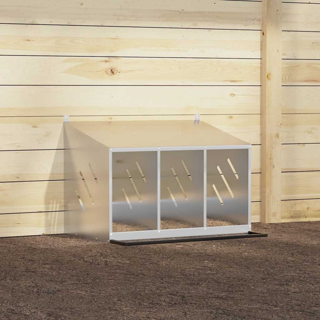 Chicken coop with 3 compartments made of galvanized silver metal