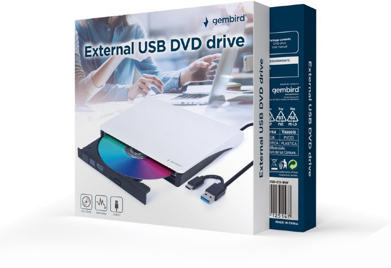 Dvd Rw Usb3 / Usb-C 8X Ext Rtl / Black / Wh Dvd-Usb-03-Bw Gembird