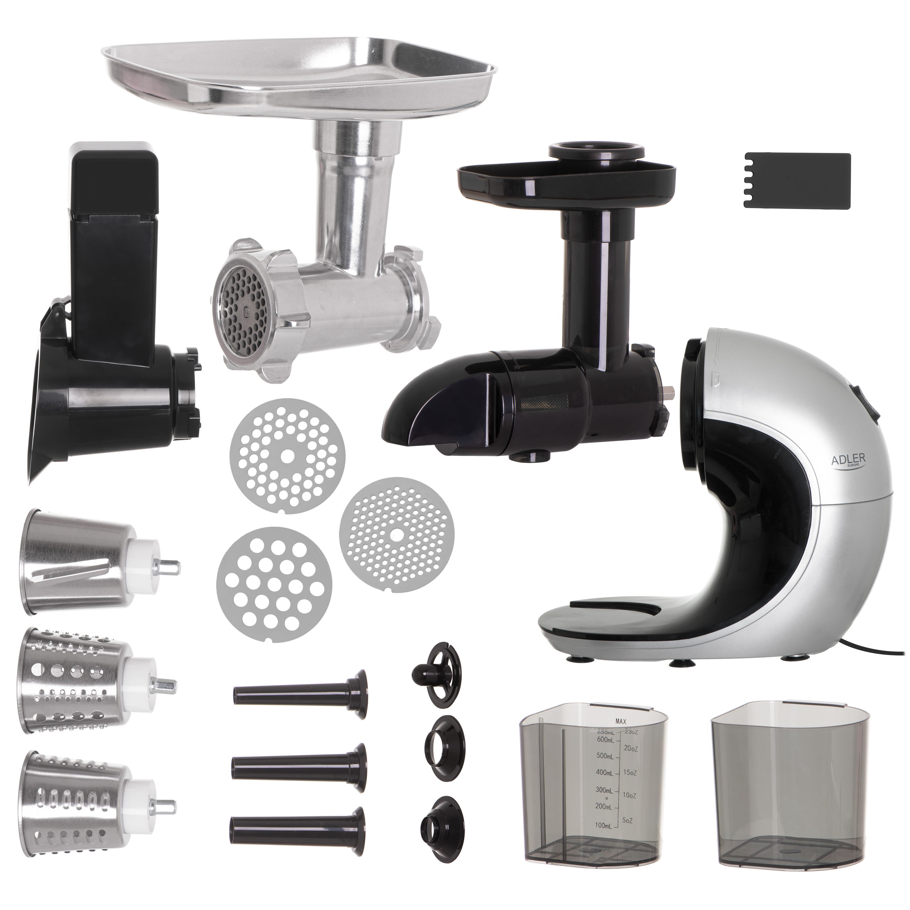 Adler   Slow-speed juicer 3in1 - Meat mincer, Juicer, Vegetable grater   AD 4131   Type  Slow Juicer   Stainless Steel   150 W   Number of speeds 1   90-105 RPM