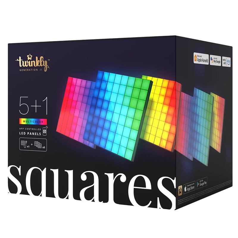 Twinkly Squares, 6 panels, IP20, starter kit, black - Smart light panels
