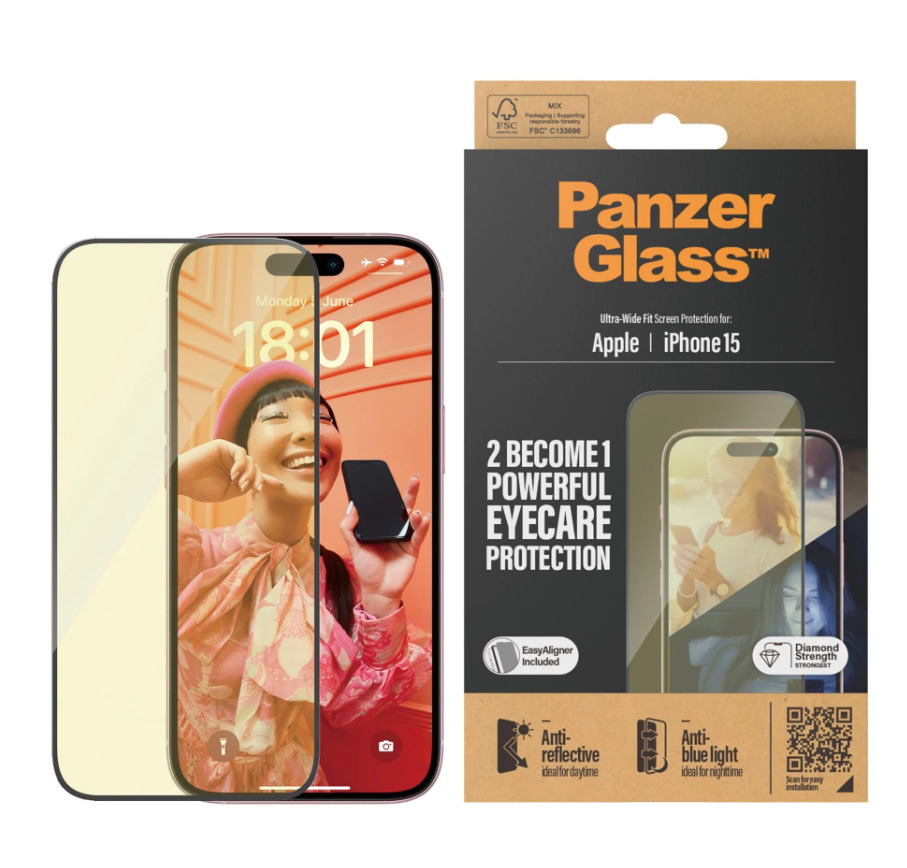 PanzerGlass Защитная пленка для экрана Apple iPhone 15 Glass Clear Eyecare  Сверхширокая посадка; Простая установка; Устойчивость к отпечаткам пальцев;  Анти-синий свет; Антибликовый; против пожелтения - купить, цена, отзывы в  Эстонии | sellme.ee