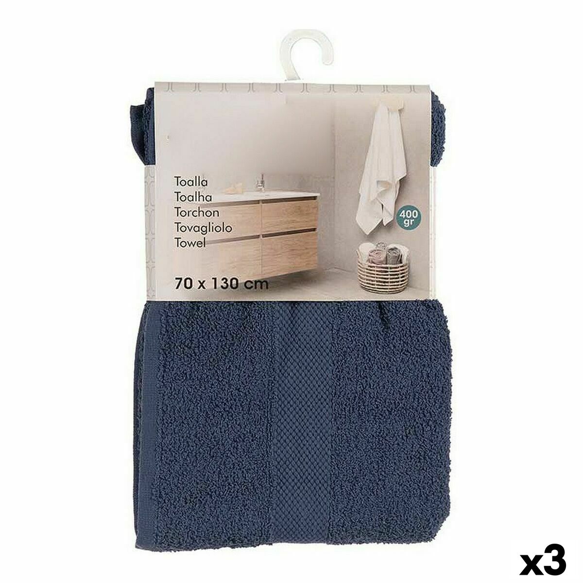Bath towel Berilo 5313 Blue 80 % cotton 20 % Polyester 70 x 0,5 x 130 cm (3 Units)